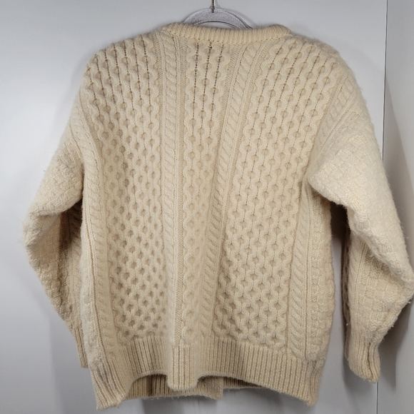 Celtic Country  Cream Heavy 100% Wool Cardigan Sweater Women Size Small - Picture 2 of 5